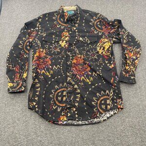 Vintage Lone Roo Roper Button Down Shirt Mens Aztec Native Print Mens XL USA AOP